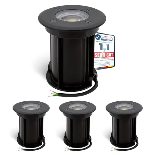 linovum BORU Bodeneinbaustrahler IP67 mit LED GU10 dimmbar 6W warm, neutral, kalt - Bodenleuchte schwarz 230V mit Kabel befahrbar Ø 110mm