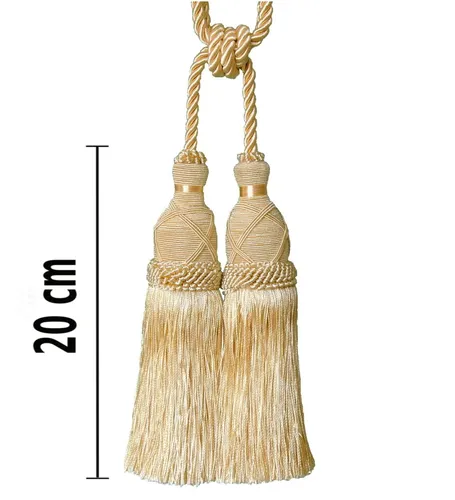 1x Gardinenhalter Raffhalter 70cm Quaste 20cm Light Gold Sand Kordel Vorhänge DE
