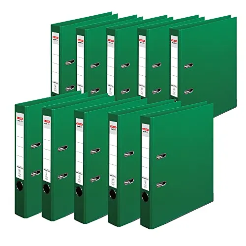Herlitz Aktenordner maX.file protect plus 50mm grün (10 Stück) - Ordner aus strapazierfähigem Kunststoff für DIN A4 mit Wechselfenster und Kantenschutz, ideal für eine übersichtliche und langlebige Ablage.