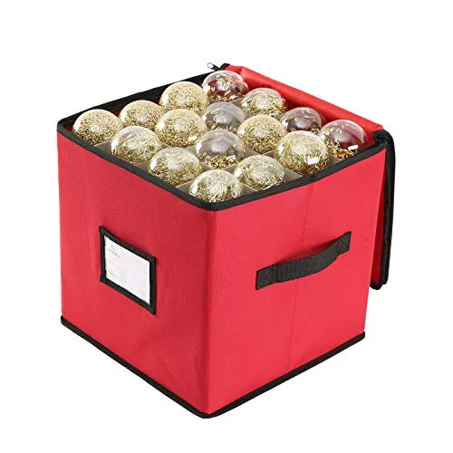 Sattiyrch Aufbewahrungsbox für Weihnachtsdekoration, 600D-Oxford-Gewebe, für bis zu 64 Standard-Feiertags-Ornamente, 30,5 x 30,5 cm, 4-lagige Aufbewahrungsbehälter für Weihnachten
