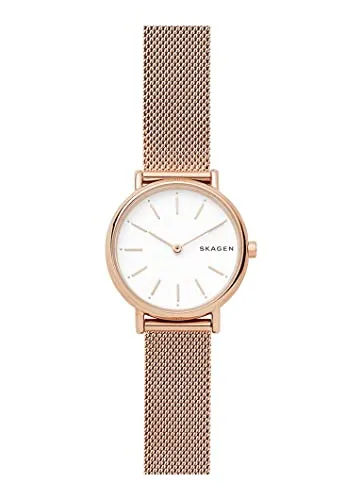 Skagen Signatur Uhr für Damen – Elegante Quarzarmbanduhr in Roségold und Weiß - Armbanduhren für Damen, 30mm Edelstahlgehäuse, wasserdicht bis 30m, stilvolles Design mit analoger Anzeige und strapazierfähigem Milanaiseband.