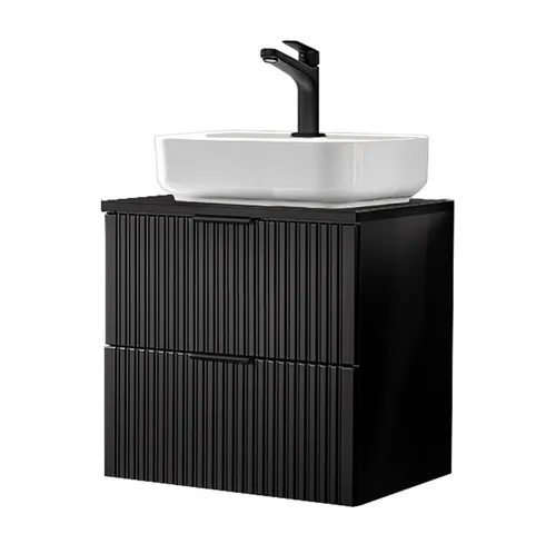 Lomadox Waschtisch ADELAIDE-56-BLACK, 61cm - Waschtisch, matt schwarz gerillt mit hochwertigem Keramikbecken. Das moderne Design und die Softclose-Auszüge sorgen für eleganten Komfort in Ihrem Badezimmer.