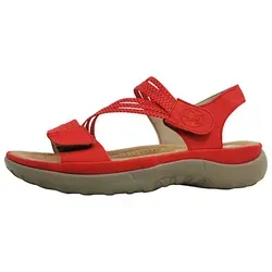 Rieker Sandale Sandalette rot 38 EU - Wanderschuhe in Größe 38 EU, mit 4 cm Absatzhöhe und praktischem Klettverschluss. Ideal für Spaziergänge und Freizeit, bietet Komfort und Stil in leuchtendem Rot.