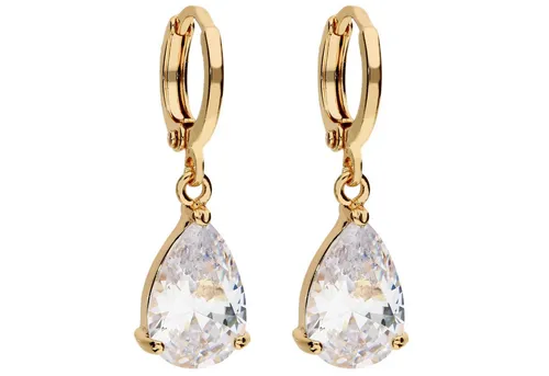 LÖB Paar Creolen Damen Ohrringe Hängend mit Zirkonia - Elegante Creolen aus vergoldeter Kupferlegierung, besetzt mit funkelndem Zirkonia. Perfekt als Geschenk für besondere Anlässe wie Geburtstage oder den Muttertag.