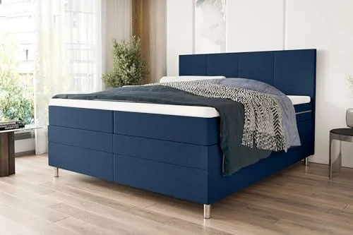 99rooms Orion Boxspringbett Doppelbett Ehebett 160x200 cm Strukturstoff Neve Dunkelblau Obermatratze: TFK 16 cm, Untermatratze: BFK 15 cm, H3, Kaltschaumtopper 4 cm, Bettkasten