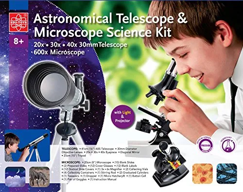 EDU Toys Teleskop und Mikroskop Set - Experimentierkästen für Biologie, Chemie und Physik - inkl. 600x Mikroskop und multi-zoom Teleskop, perfekt für junge Entdecker und Hobby-Wissenschaftler.