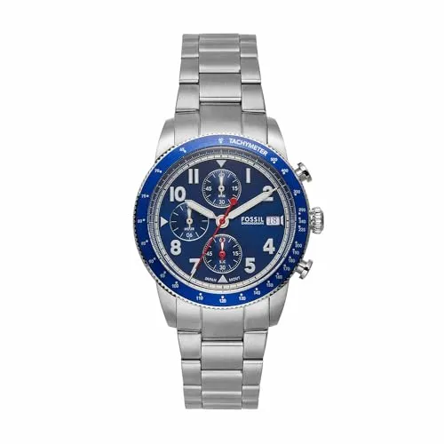 Fossil Sport Tourer Quarz Chronograph FS6047 50M Herrenuhr - Armbanduhren für Herren mit 50m Wasserdichtigkeit, elegantem Edelstahlarmband und blauem Zifferblatt - ideal für aktive Lebensstile.