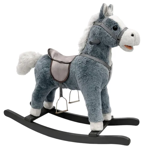 LeanToys Schaukelpferd auf Kufen grau mit Sound 74 cm