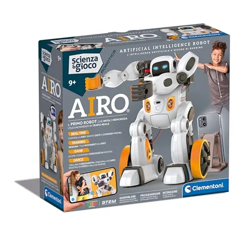 Clementoni Wissenschaft und Spiel Robotics – Airo, Roboter zum Zusammenbauen, Kinder 9+ Jahre, mit dedizierter App und AI-Technologie, imitiert Bewegungen mit künstlicher Intelligenz, 6 Motoren,