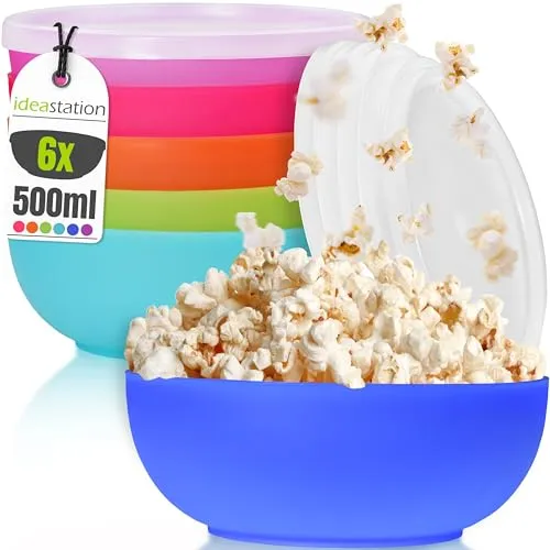 idea-station NEO Müslischalen mit Deckel 6 Stück - 14 cm / 500 ml - bunt - perfektes Cornflakes, Müsli Schüssel Set - Frischhaltedosen mit Deckel rund - Bowl Schalen
