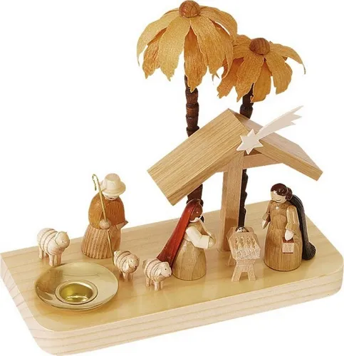 Krippe Christi Geburt von Richard Glässer - Weihnachtskrippe aus dem Erzgebirge, nachhaltig aus nachwachsenden Rohstoffen gefertigt, Höhe 14 cm, ideal für festliche Dekoration.