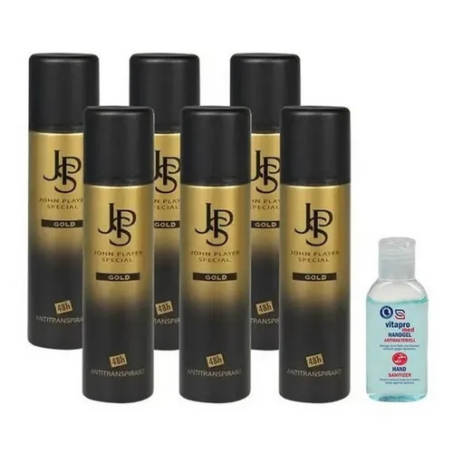John Player Special GOLD 48h Antitranspirant Deo Spray 6x150ml + Gratis Handgel