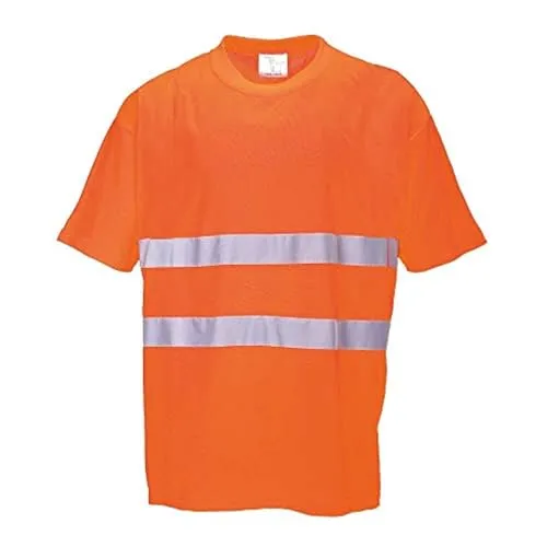 Portwest Herren Katoenen T-Shirt in Orange, Größe L EU - Bequemes, atmungsaktives T-Shirt aus Baumwoll-Mischgewebe mit HiVisTex Reflexband für erhöhte Sichtbarkeit. Ideal für den professionellen Einsatz und bis zu 50 Wäschen geeignet.
