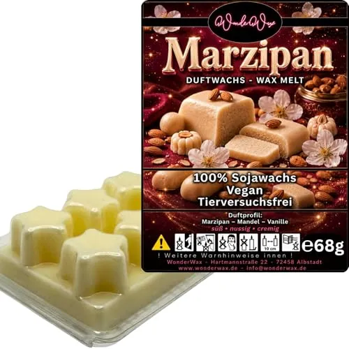 WonderWax Duftwachs Wax Melts für Duftlampe, 6 Sterne Duftmelt Wachsmelt Sojawachs Duftwachs Würfel für Raumdüfte, Wachs Duftöl Winter Indoor Schmelzen für Aromalampe Marzipan