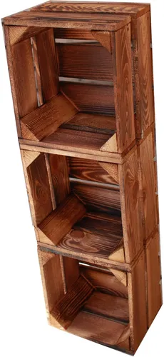 Obstkiste Holzkiste Weinkiste Box Kiste 22 x 20,5 x 15 cm 3er SET Geflammt