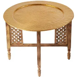 Orientalischer Couchtisch Hania Gold Braun 60cm - Couchtisch aus Holz und Metall, handgearbeitet und klappbar – bringt orientalischen Charme und Funktionalität in Ihr Wohnzimmer.