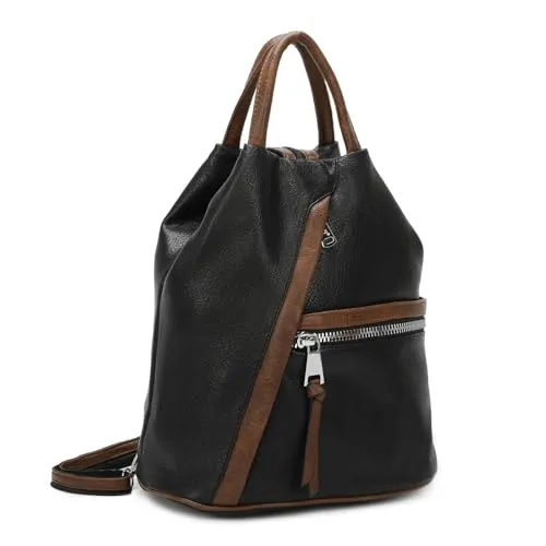 OBC Damen Rucksack Tasche Schultertasche Leder Optik Daypack Backpack Handtasche Tagesrucksack Cityrucksack Schwarz-Braun