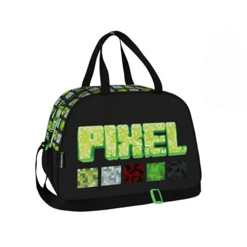 Paso Sporttasche Kinder - Umhängetasche mit Pixel Motiv, verstärktem Boden und verstellbarem Tragegurt - Klassische Sporttaschen für aktive Kinder, ausgestattet mit einem stabilen Boden und einem inspirierenden Design, ideal für Training und Wettkämpfe.