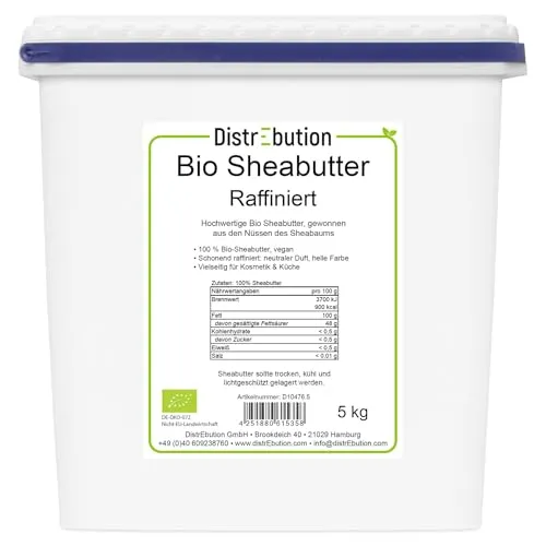 Bio Sheabutter raffiniert 5kg – 100% rein & geruchsneutral, für Hautpflege, Haarpflege, DIY Kosmetik & Lebensmittel, vegan, ohne Zusatzstoffe, EU-Bio