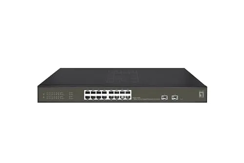 LevelOne GES-2118P Switch 16x GE mit PoE+ - Rack-Modul Switch mit 16 Ports, unterstützt Power over Ethernet und bietet eine Übertragungsrate von 1 Gbps – ideal für leistungsstarke Netzwerkumgebungen.