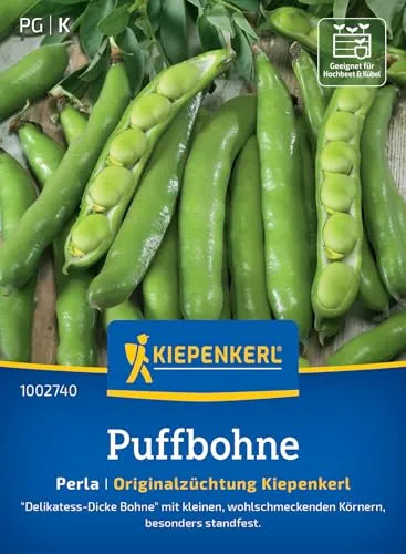 Kiepenkerl Puffbohnensamen Perla 1002740 - Delikatess-Dicke Bohne mit kleinen Körnern, milder Geschmack, grüne Puffbohnen, Gemüsesamen für gesunde Ernährung, Bohnen pflanzen