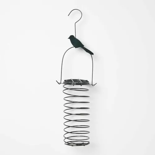 HOMESCAPES Meisenknödel Futterspender, Vogel-Futtersäule mit Metallfeder, Meisenknödelhalter mit Kohlmeisen-Silhouette, 33 cm