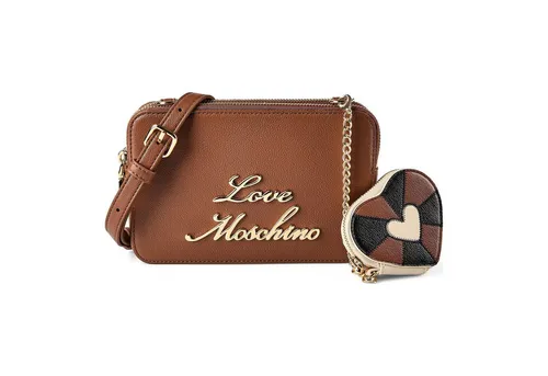 Love Moschino Heart Charm Umhängetasche 20 cm braun - Elegante Damenhandtasche aus feinstem Leder mit praktischen Kreditkartenfächern und herausnehmbarer Tasche. Verstellbarer Umhängeriemen für optimalen Tragekomfort und stilvolles Design.