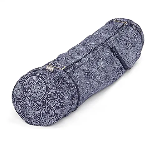 Bodhi Yogatasche ASANA Bag Cotton | Maharaja Collection | Yogamattentasche in verschiedenen Größen | Baumwolltasche für Yogamatte & Zubehör | inkl. Außentaschen | 60 cm | Mandala/dunkelblau