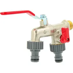 tecuro Doppel-Kugelauslaufventil 1/2 Zoll mit zusätzlichem Abgang, Messing matt verchromt