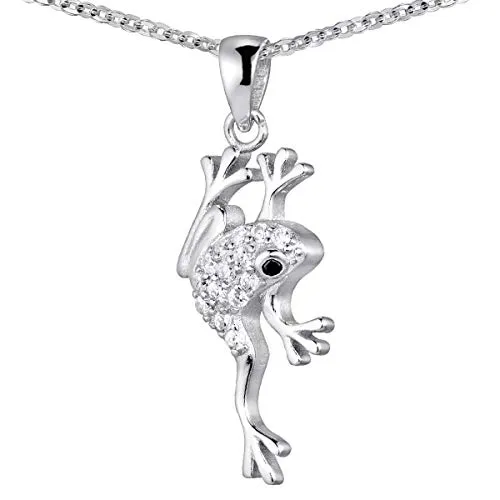 MATERIA 925 Silber Ahänger Frosch mit Kette 50cm - Damen Kettenanhänger Zirkonia KA-125-K97-50 cm