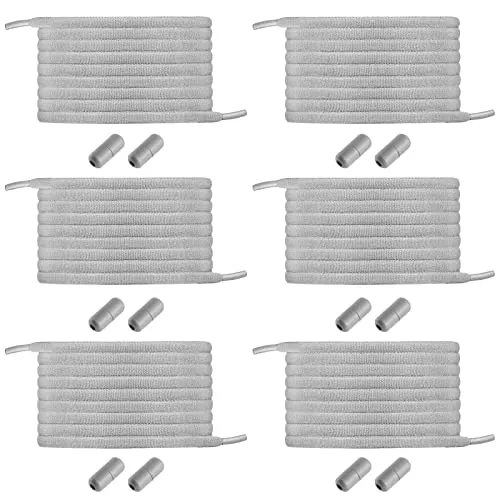 BOXLUNT Schnürsenkel Ohne Binden, 6 Paar Schleifenlose Schuhbänder Schnürsenkel mit Schnellverschluss, Elastische Schnürsenkel mit Metallverschluss No Tie Shoelaces für Laufschuhe Sporschuhe(Grau)