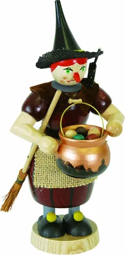 Richard Glaesser Räuchermännchen Rauchfrau Hexe, 19 cm - Nussknacker aus dem Erzgebirge, handbemalt und ideal für Halloween-Dekoration, Höhe ca. 19 cm.