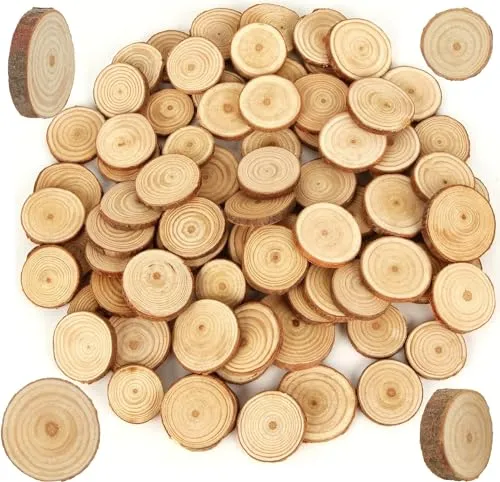 Stück Holzscheiben, BetterJonny Rund Unter 3cm Log Scheiben Kit mit Loch Unvollendete Holzkreise für DIY, Basteln, Hochzeit, Weihnachten Dekoration 100