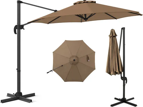 COSTWAY Sonnenschirm 300x300cm - Ampelschirm mit Kurbel, neigbar & 360° drehbar - Sonnenschirm für Garten & Terrasse mit 5 Neigungswinkeln und 360° Drehfunktion. Hochwertiges, lichtbeständiges Polyestergewebe sorgt für langlebigen Sonnenschutz.
