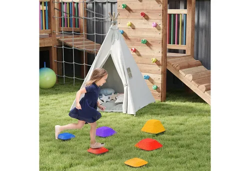 AIYAPLAY Flusssteine, 6-tlg. Balanciersteine - Balance Boards für Kinder, fördert Gleichgewicht und sensorische Entwicklung mit rutschfester Oberfläche und platzsparendem Design. Für drinnen und draußen, bis 80 kg belastbar.