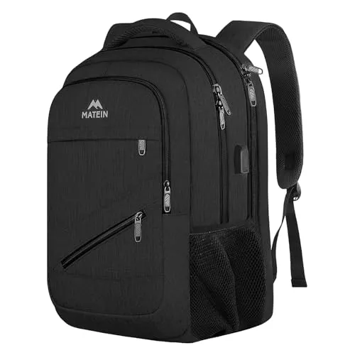 MATEIN Rucksack Herren, Laptop Rucksack 17 Zoll mit USB Ladeanschluss und TSA-Zertifizierung,Groß Wasserfester Laptop Backpack, Schulrucksack teenager, Diebstahlsicher Arbeitsrucksack Herren, Schwarz