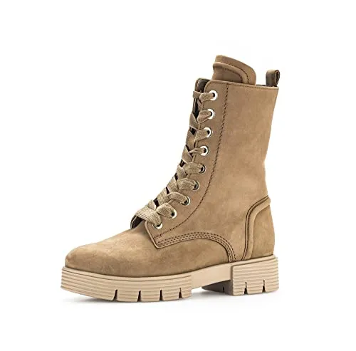 Gabor Damen Combat Boots - Komfortable Stiefeletten mit Wechselfußbett - Wanderschuhe mit komfortabler Mehrweite (H), ideal für lange Spaziergänge. Aus hochwertigem Rauleder und gefüttert mit Flauschfutter für warmen Tragekomfort.