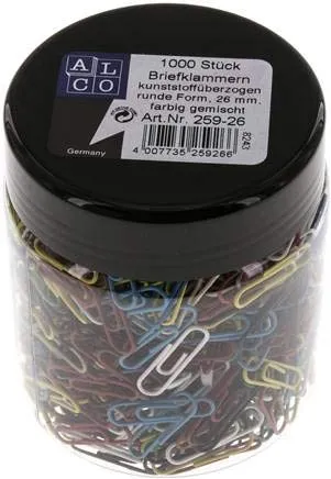 1000er Pack Büroklammern, kunststoffummantelt, bunt gemischt, 26mm Größe:26mm Menge:1000er Pack