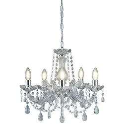 Searchlight Kronleuchter Marie Therese 5Lt - Eleganter 5-flammiger Pendelleuchte mit wechselbaren Leuchtmitteln, ideal für stilvolle Wohnräume. Hochwertige Verarbeitung aus Stahl und Glas.