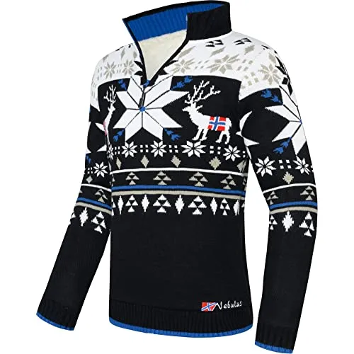 Nebulus Herren Strickpullover Fria, gefütterte Jacke, warm und flauschig, schwarz-weiß - XXL