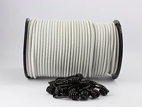 8mm Expanderseil weiß 20m + 10 Spiralhaken Gummiseil Planenseil Haken Seil