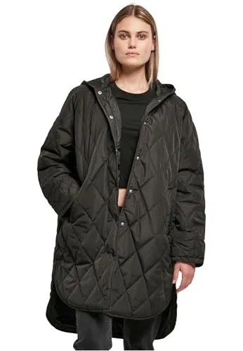 Urban Classics Damen Oversized Diamond Quilted Hooded Coat, Schwarz, S EU - Funktionsjacke mit Kapuze, stylischer Steppmantel für optimalen Komfort und Wärme in der Übergangszeit.