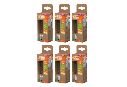 Osram LED-Leuchtmittel OSRAM LED Classic B60 Filament E14 3,8W/827 – 6er Pack Warmweiß - 6er Pack Osram LED Classic B60 Filament E14 Lampen, energieeffizient und mit klassischem Design. Ideal für eine gemütliche Atmosphäre mit warmweißem Licht (2700 K) und langer Lebensdauer von bis zu 50.000 Stunden.
