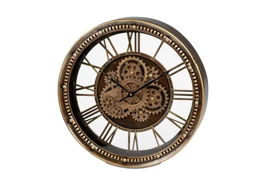 Wanduhr ANTIK gold mit beweglichen Zahnrädern - Moderne Wanduhr mit drehenden Zahnrädern, Ø 46cm, aus Glas und Metall, ideal für stilvolle Akzente im Esszimmer.