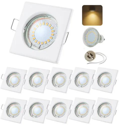 Sweet LED LED Einbaustrahler 10er Set GU10 5W Deckenspots eckig weiß-matt 230V, LED fest integriert, 3000K-Warmweiß, Deckenspots, Deckenstrahler, Einbauleuchten