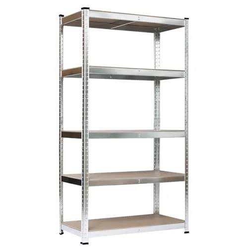 SCHULTE Regalwelt Stecksystem-Schwerlastregal 5 MDF Böden 180x120x40 cm - Stabiles Schwerlastregal aus verzinktem Stahl für hohe Tragfähigkeit. Ideal für Keller, Garagen und Werkstätten. Schnelle Montage und vielseitige Nutzung für schwere Gegenstände.