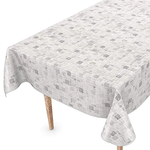 Wachstuchtischdecke Wachstuch Vinyl abwischbar Wachstischdecke Tischdecke 100 x 140cm mit Saum Fliesen Grau