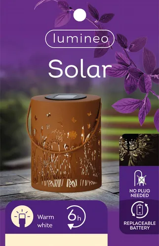LED Solar Laterne 14x18cm Metall Rostbraun / Warmweiß