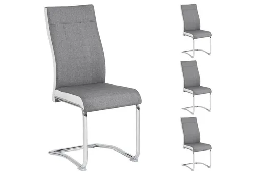 Caro-Möbel Esszimmerstuhl ALBA - 4er Set Schwingstühle - Stühle für Esszimmer und Küche, mit hochwertigem Stoffbezug aus 100% Polyester, bieten Komfort und Stil in elegantem Grau/Weiß.