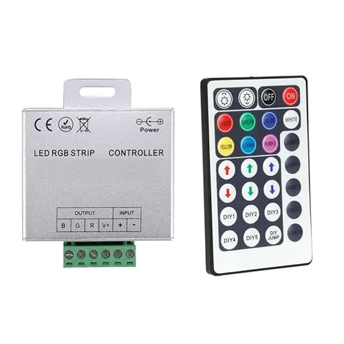 LEDKIA LIGHTING - Controller für RGB LED-Streifen | Dimmbar 12/24V | RF-Fernbedienung mit 28 Tasten | Anpassung von Lichtintensität, Farbe & Geschwindigkeit | 80x64x24mm